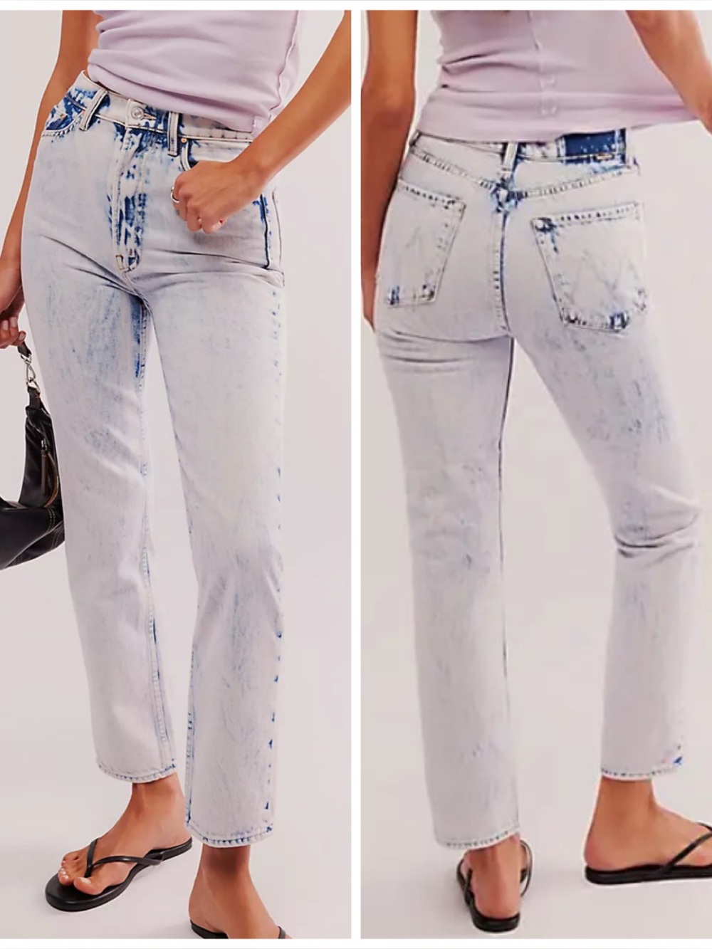 MOTHER Light Wash Acid-Effect Straight Jeans